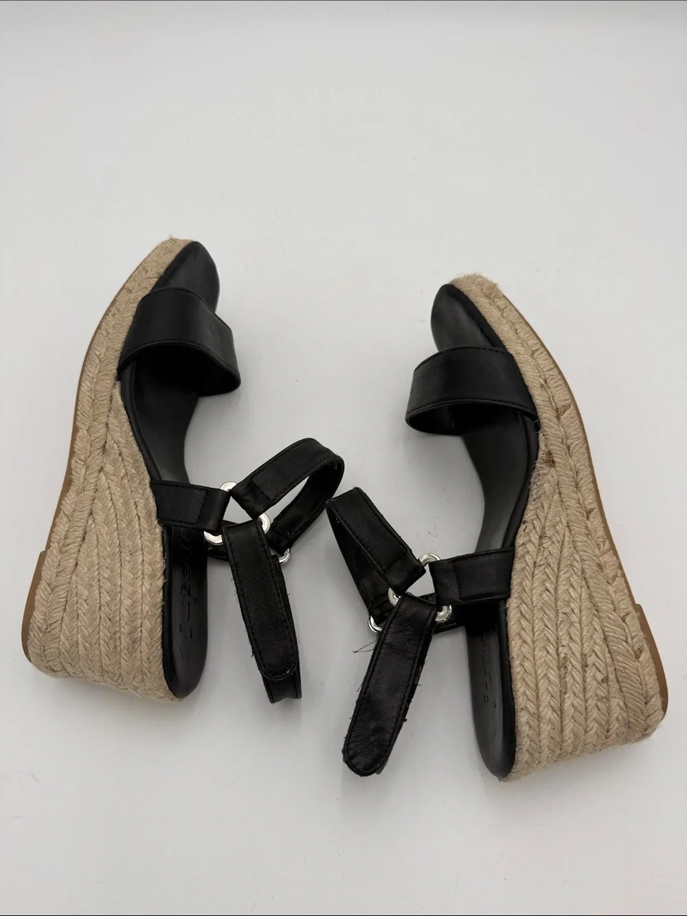 Jutelia Black Espadrille Wedge Sandals - Women 8 leather upper casual office Y2K